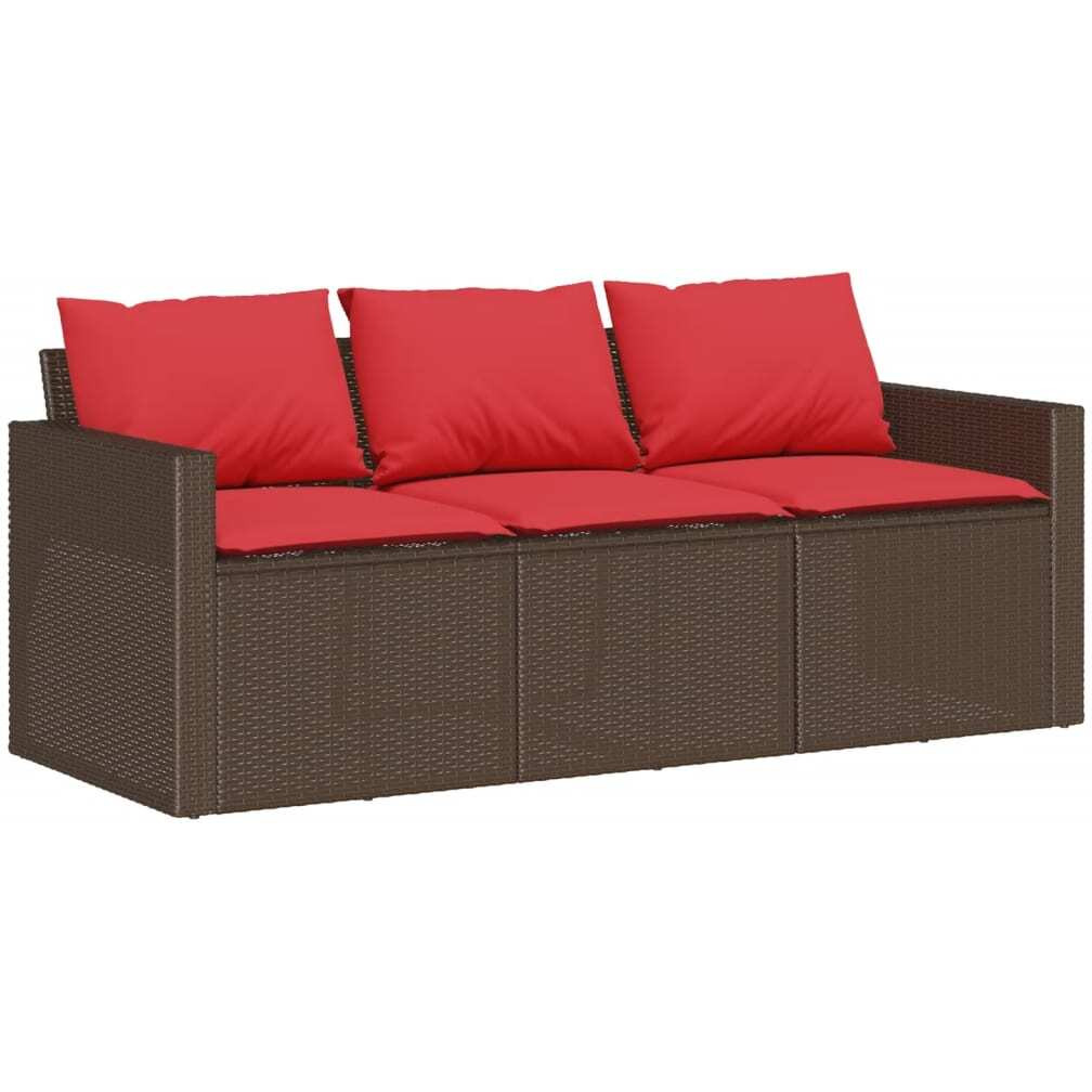 Vidaxl Patio Sofa With Cushions 3-Seater Brown Poly Rattan