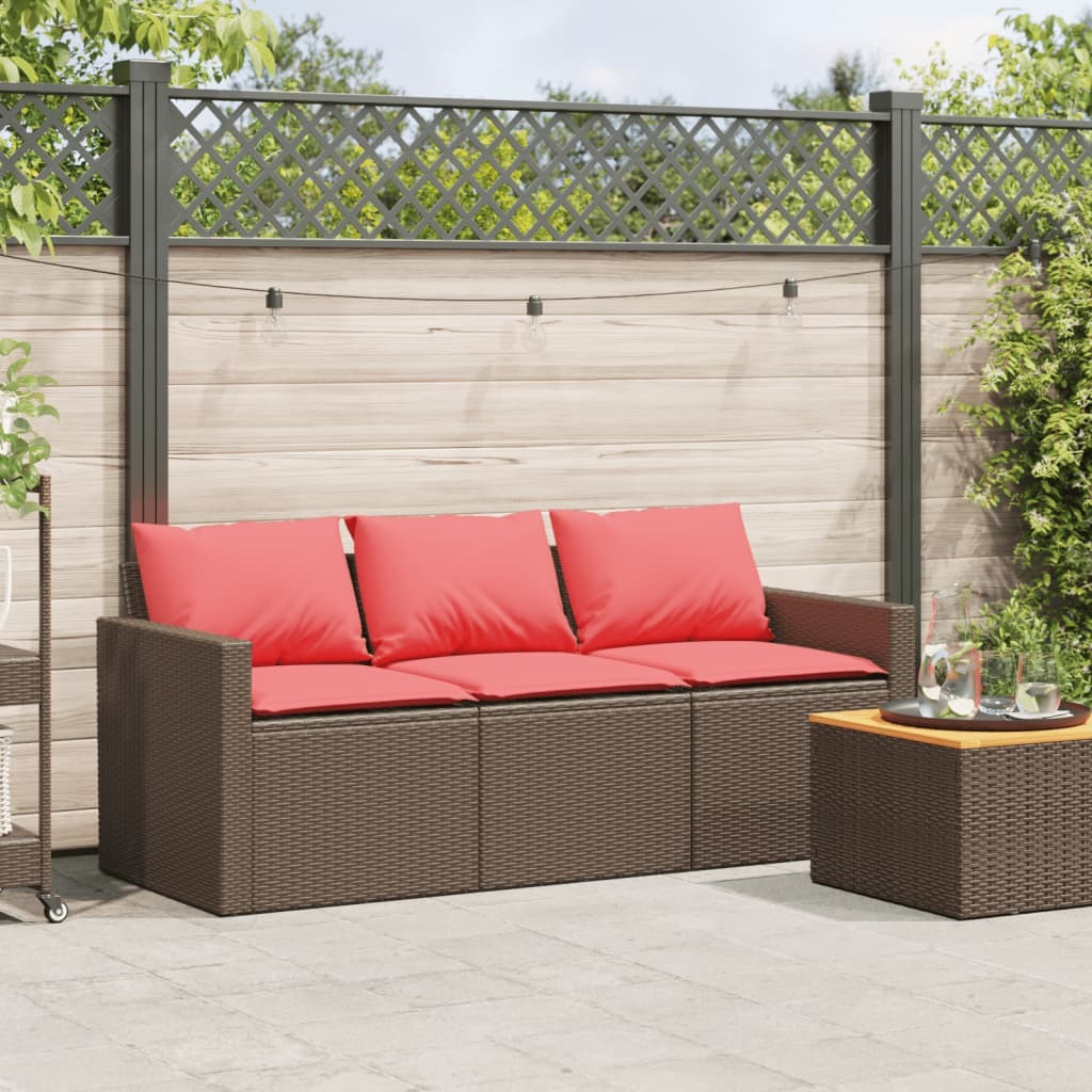 Vidaxl Patio Sofa With Cushions 3-Seater Brown Poly Rattan