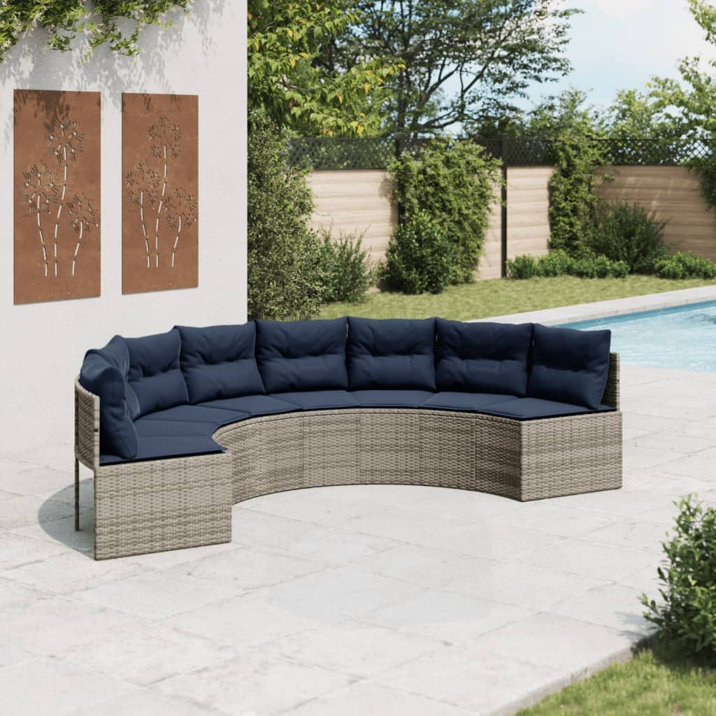 Vidaxl Patio Sofa With Cushions Half-Round Gray Poly Rattan