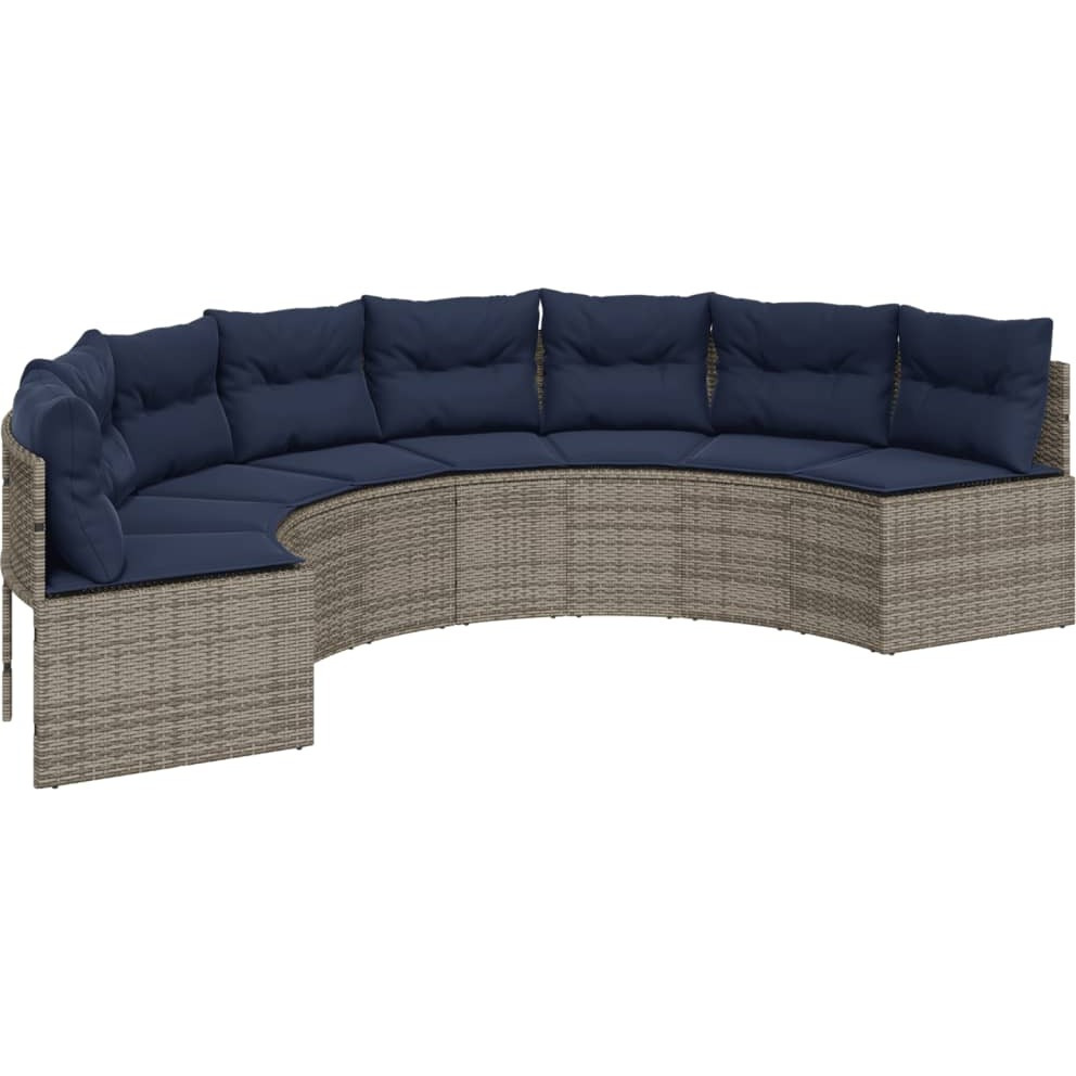 Vidaxl Patio Sofa With Cushions Half-Round Gray Poly Rattan
