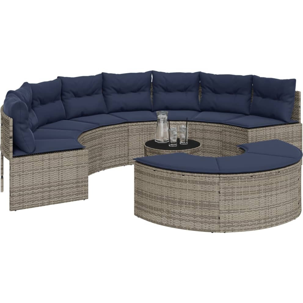 Vidaxl Patio Sofa With Cushions Half-Round Gray Poly Rattan