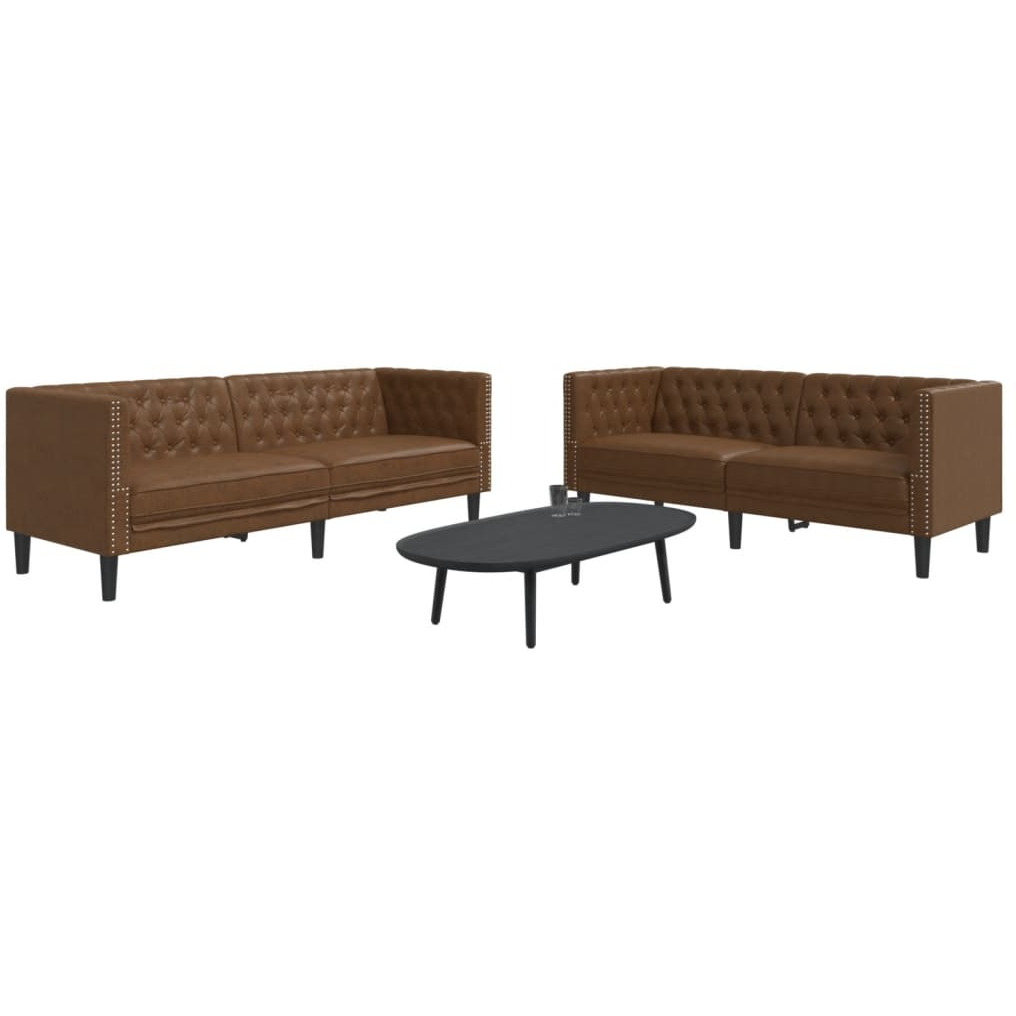 Vidaxl 2 Piece Chesterfield Sofa Set Brown Faux Suede Leather