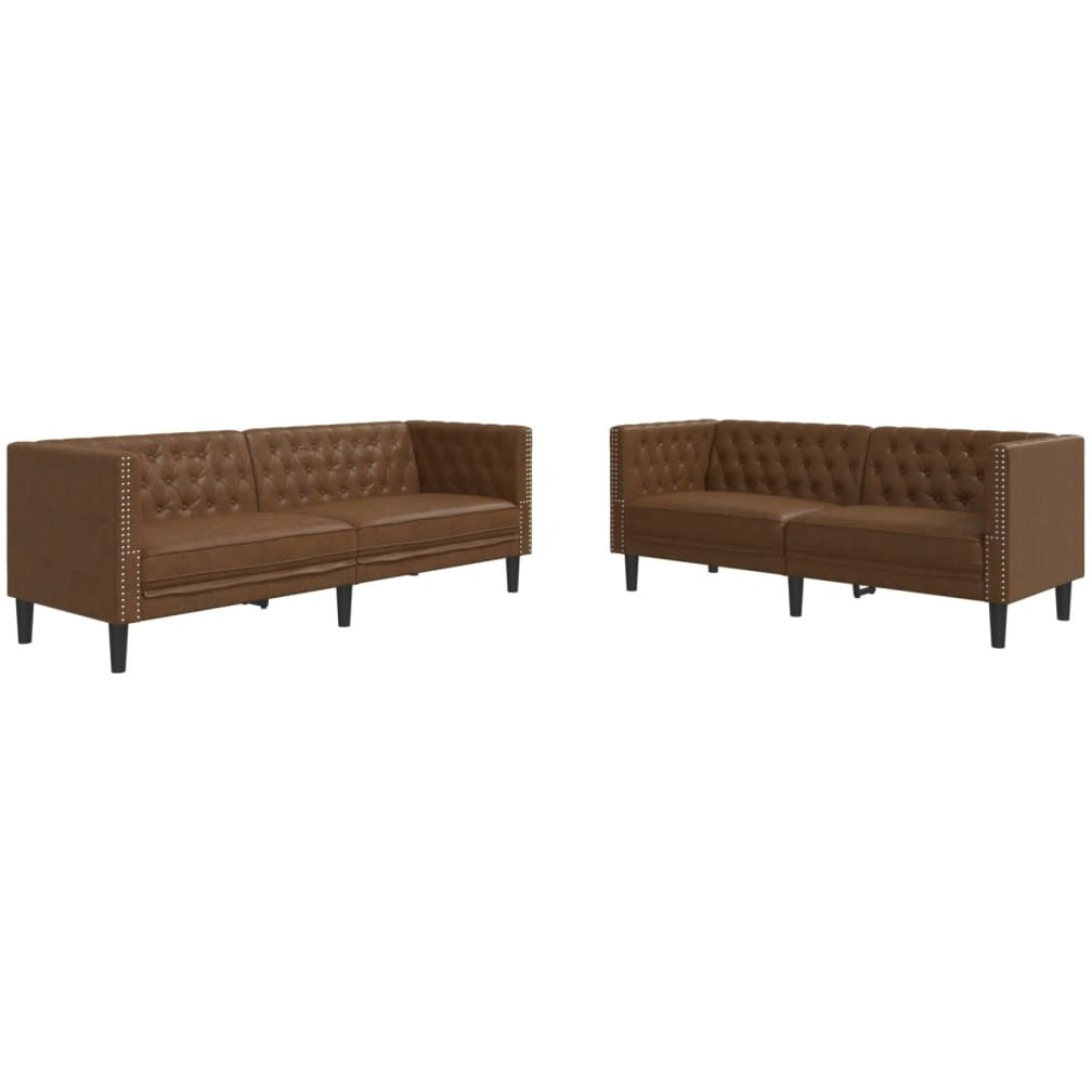 Vidaxl 2 Piece Chesterfield Sofa Set Brown Faux Suede Leather