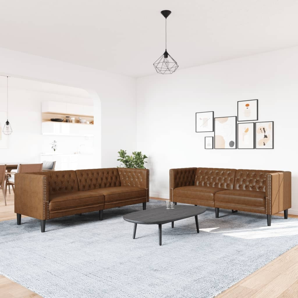 Vidaxl 2 Piece Chesterfield Sofa Set Brown Faux Suede Leather