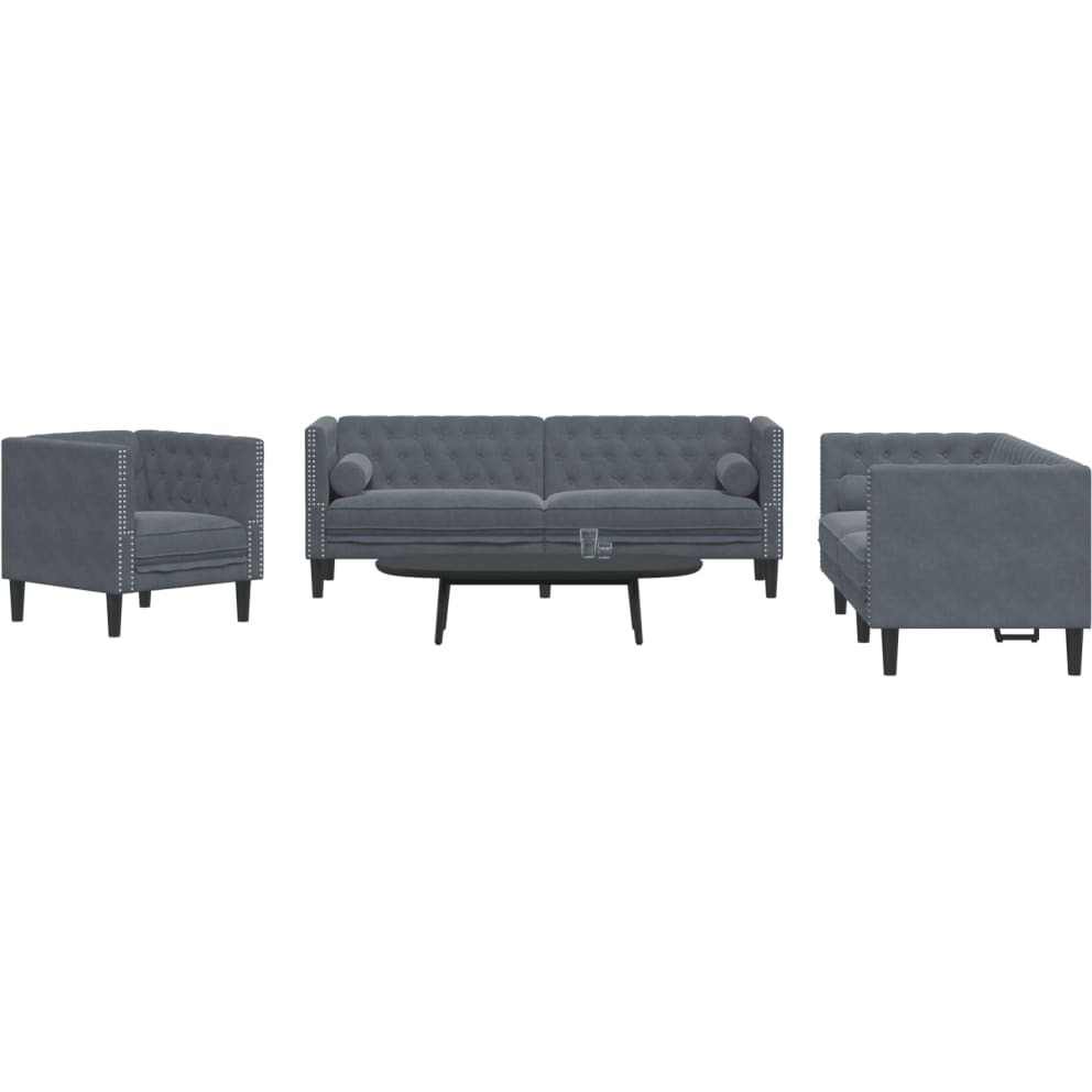 Vidaxl 3 Piece Chesterfield Sofa Set With Bolsters Dark Gray Velvet