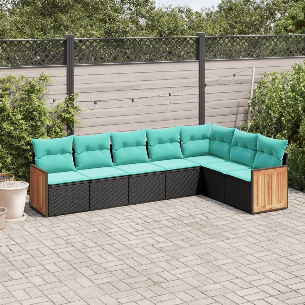 Vidaxl 7 Piece Patio Sofa Set With Cushions Black Poly Rattan