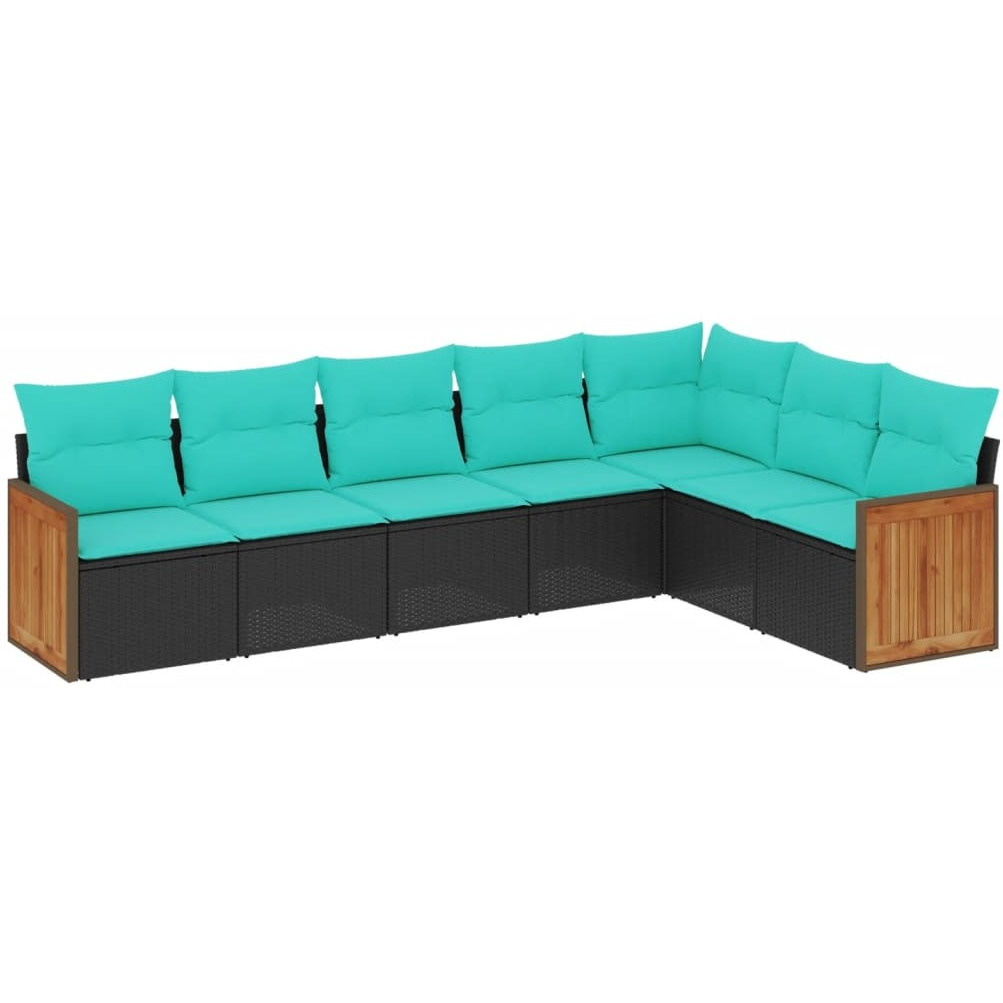 Vidaxl 7 Piece Patio Sofa Set With Cushions Black Poly Rattan