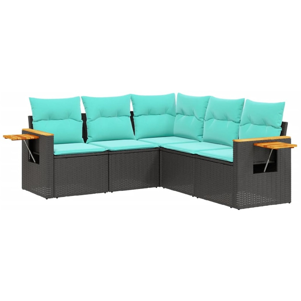 Vidaxl 5 Piece Patio Sofa Set With Cushions Black Poly Rattan