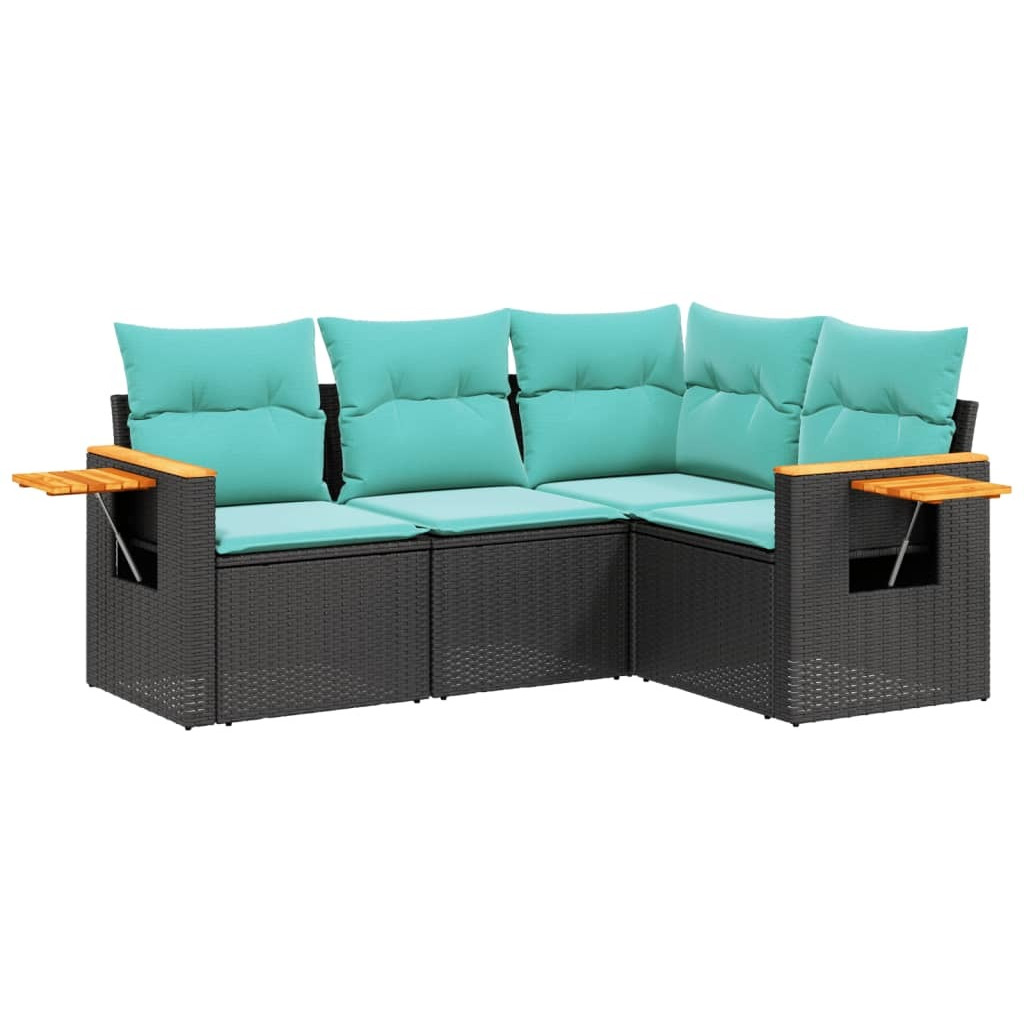 Vidaxl 4 Piece Patio Sofa Set With Cushions Black Poly Rattan