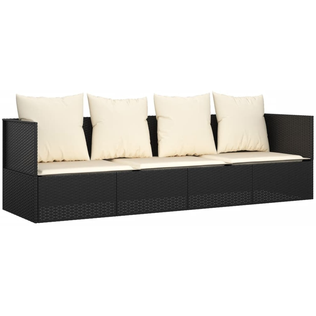 Vidaxl Patio Lounge Bed With Cushions Black Poly Rattan