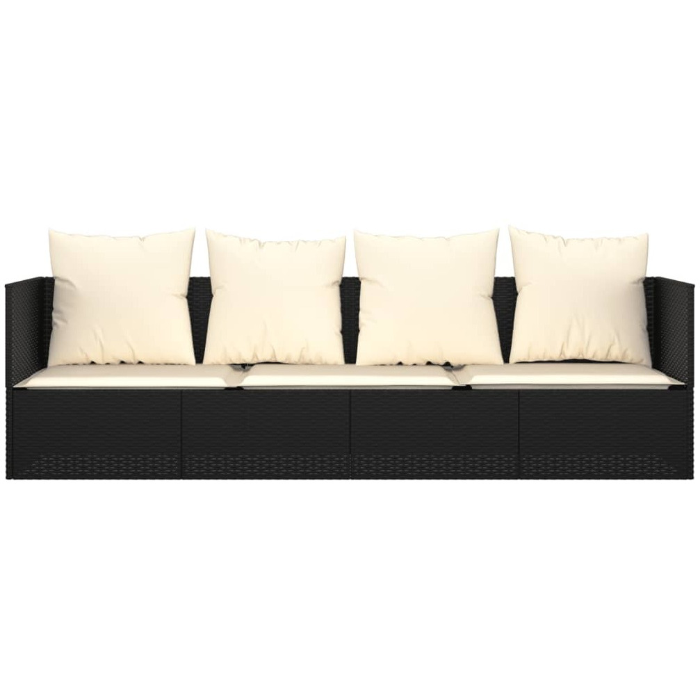 Vidaxl Patio Lounge Bed With Cushions Black Poly Rattan