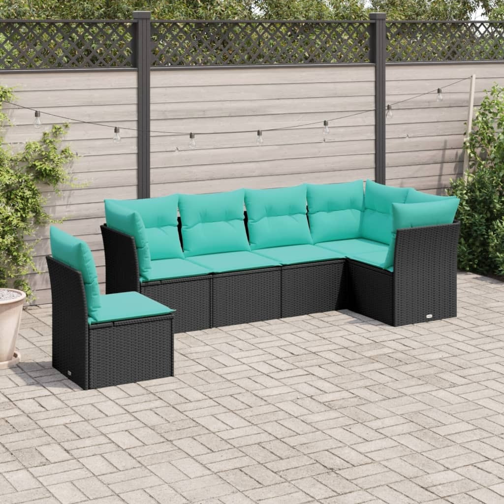Vidaxl 6 Piece Patio Sofa Set With Cushions Black Poly Rattan