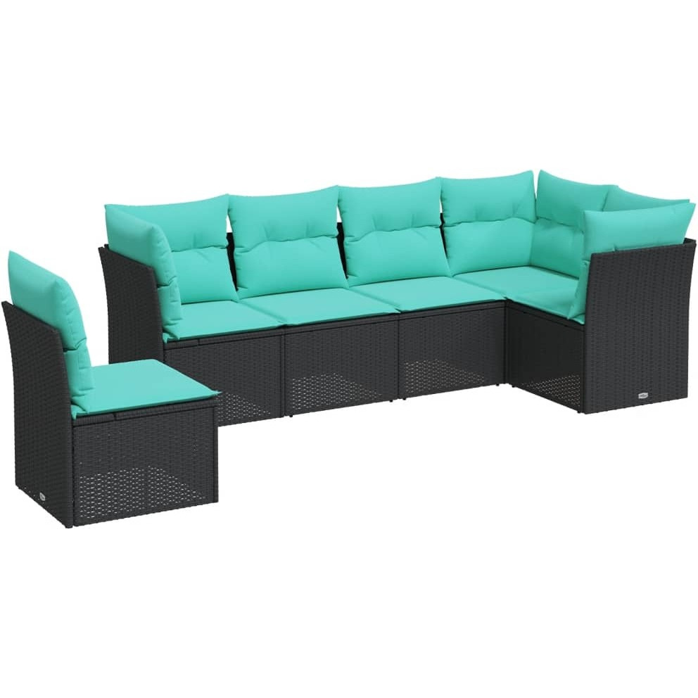 Vidaxl 6 Piece Patio Sofa Set With Cushions Black Poly Rattan