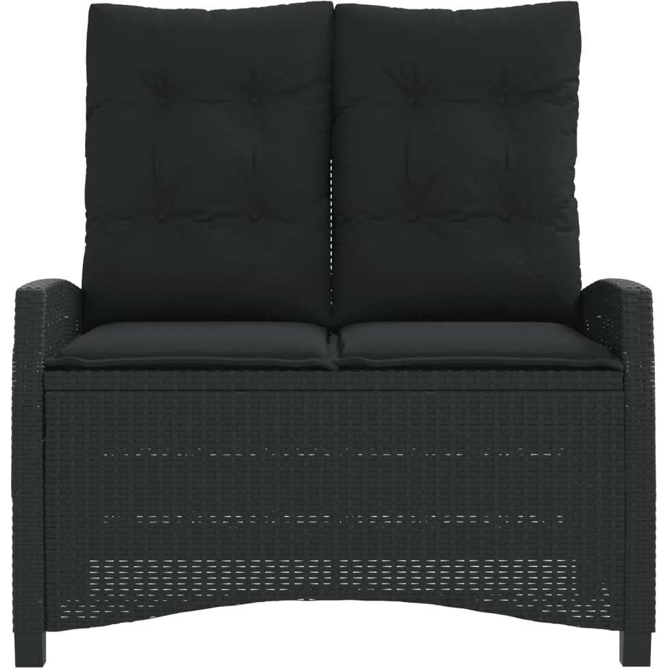 Vidaxl Reclining Patio Bench With Cushions Black Poly Rattan