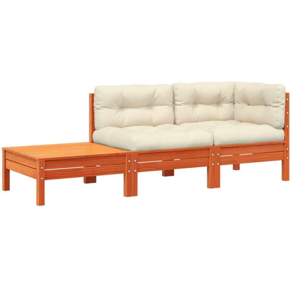 Vidaxl Patio Sofa With Cushions And Footstool Solid Wood Pine