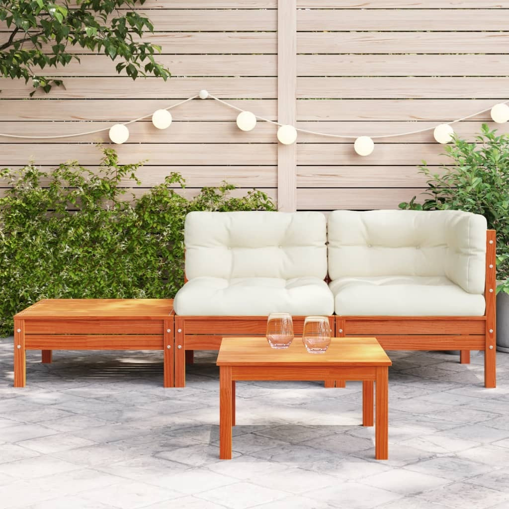 Vidaxl Patio Sofa With Cushions And Footstool Solid Wood Pine