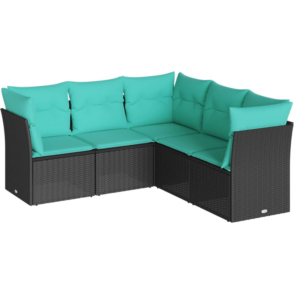 Vidaxl 5 Piece Patio Sofa Set With Cushions Black Poly Rattan