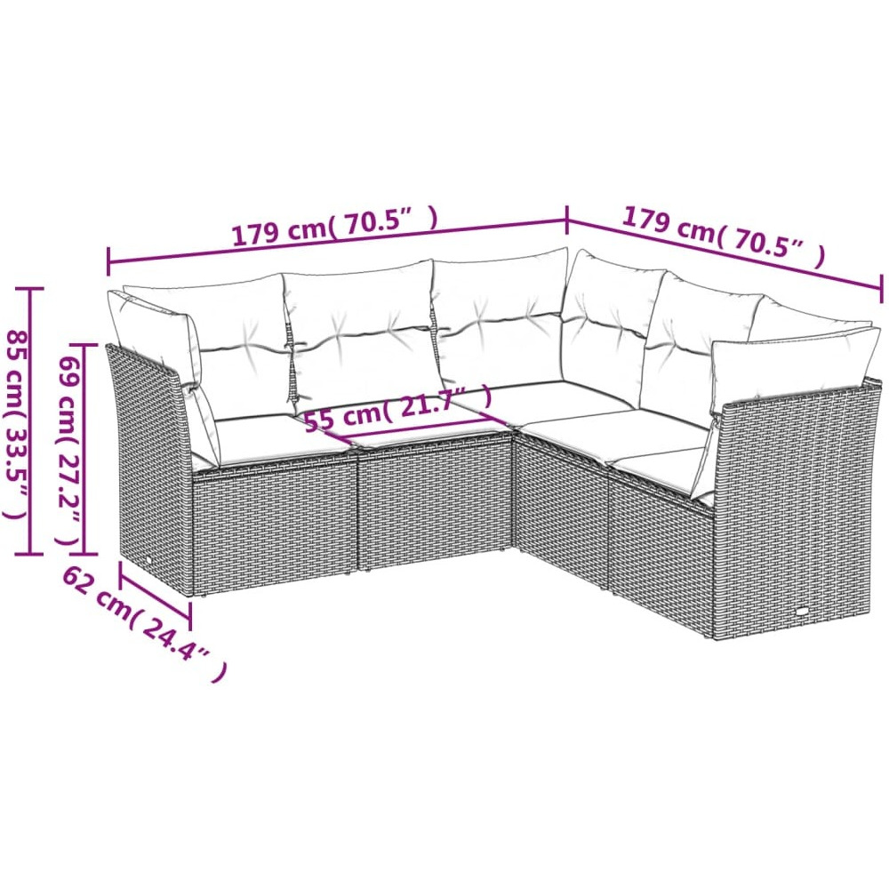Vidaxl 5 Piece Patio Sofa Set With Cushions Black Poly Rattan