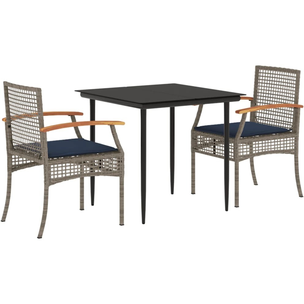 Vidaxl 3 Piece Patio Dining Set With Cushions Gray Poly Rattan