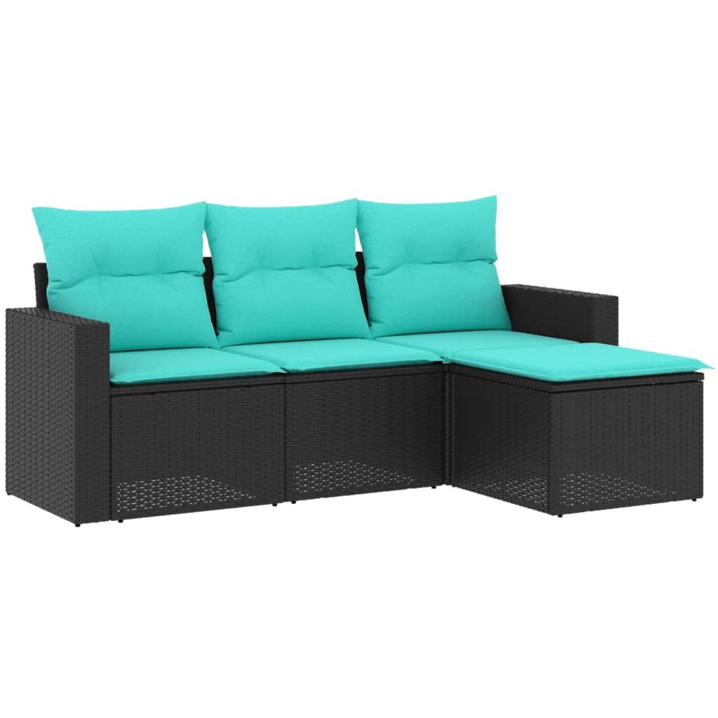 Vidaxl 4 Piece Patio Sofa Set With Cushions Black Poly Rattan