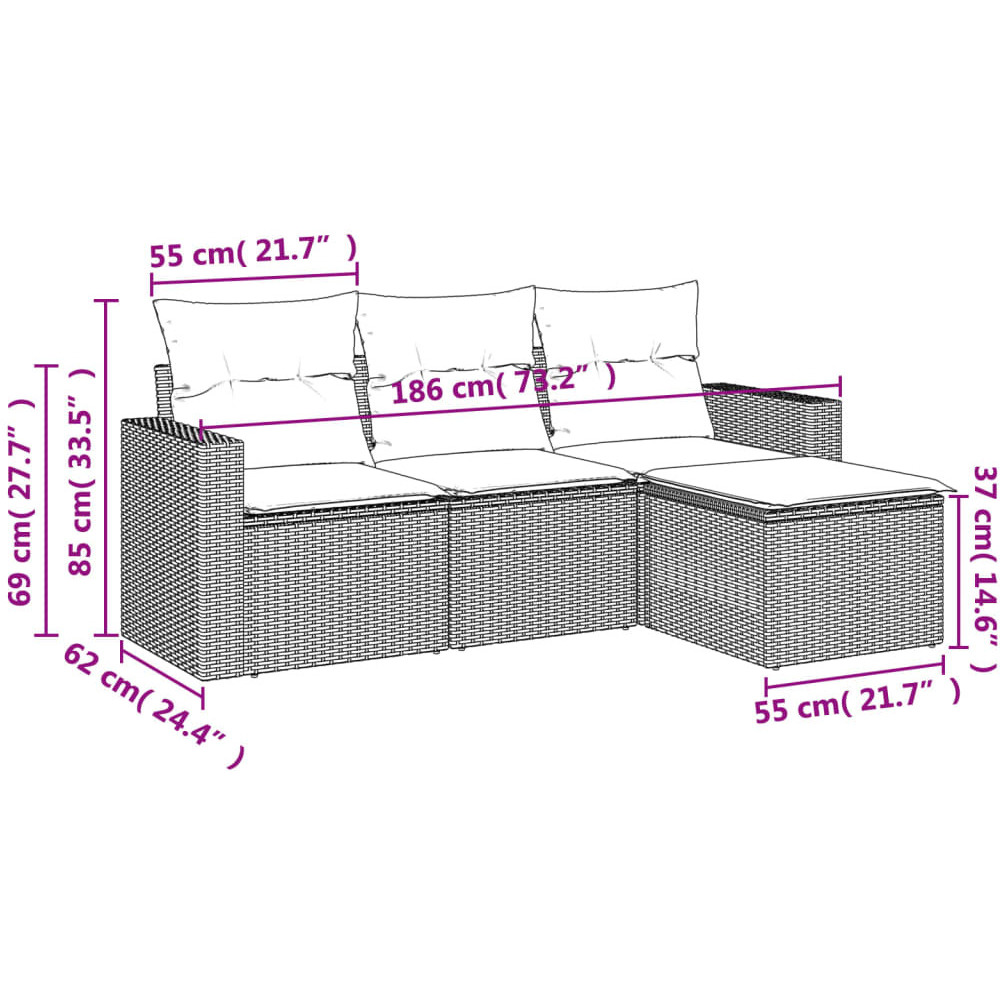 Vidaxl 4 Piece Patio Sofa Set With Cushions Black Poly Rattan
