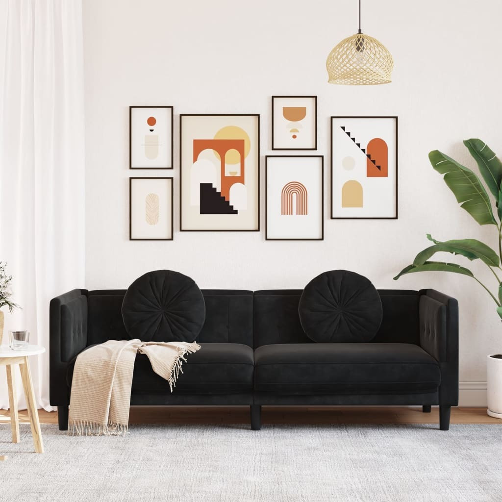 Vidaxl Sofa With Cushions 3-Seater Black Velvet