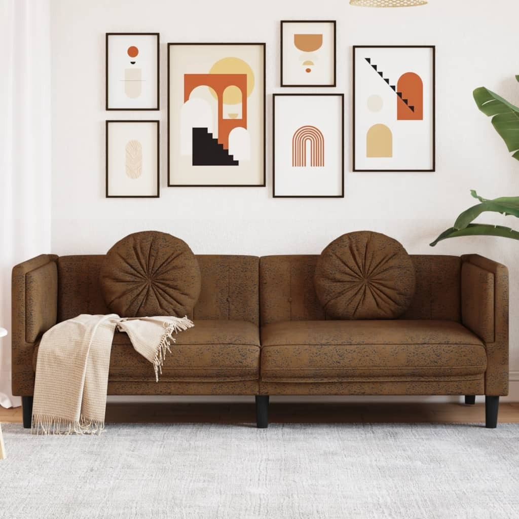 Vidaxl Sofa With Cushions 3-Seater Brown Faux Suede Leather