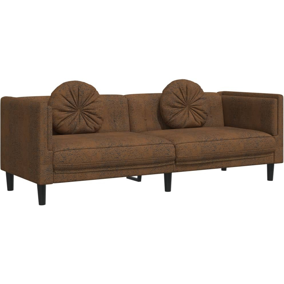 Vidaxl Sofa With Cushions 3-Seater Brown Faux Suede Leather
