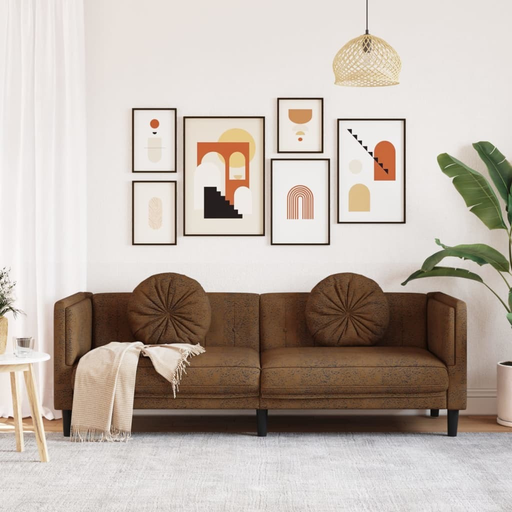 Vidaxl Sofa With Cushions 3-Seater Brown Faux Suede Leather