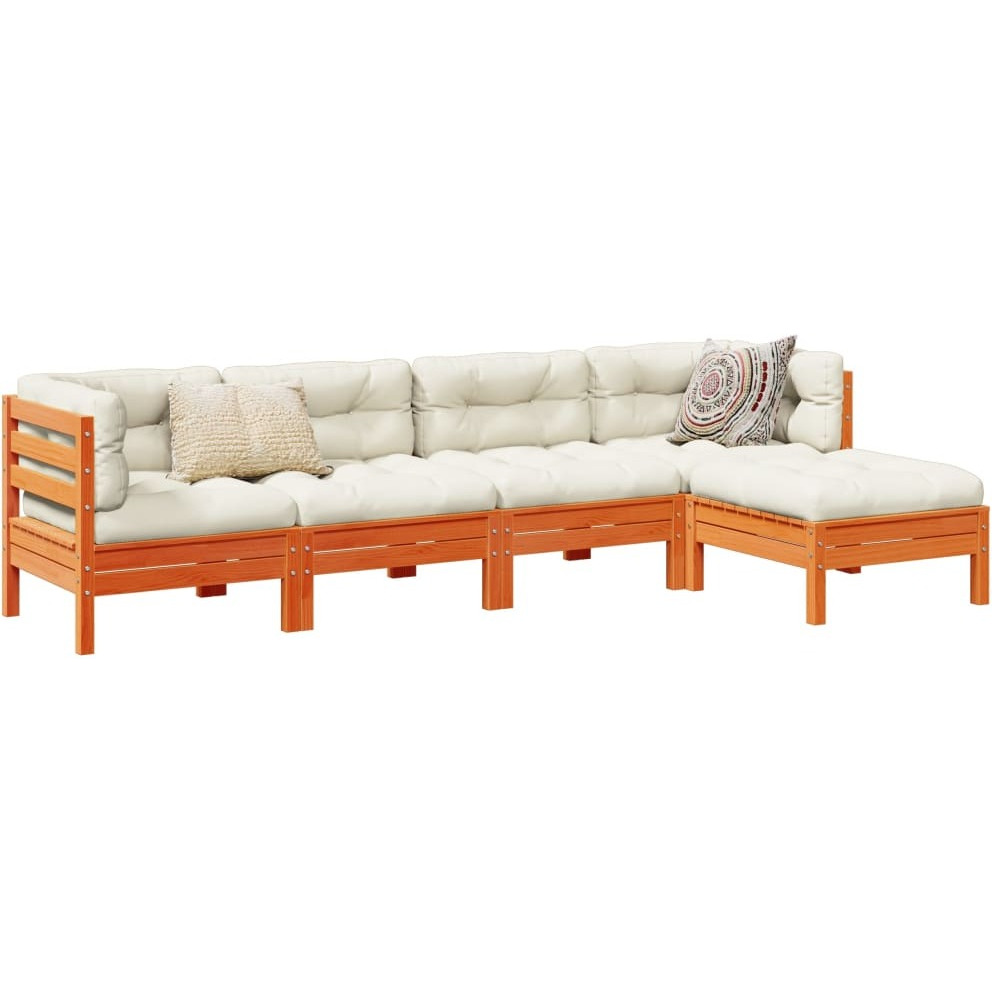 Vidaxl 5 Piece Patio Sofa Set With Cushions Wax Brown Solid Wood Pine