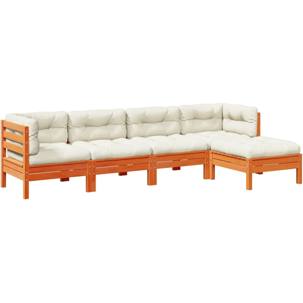 Vidaxl 5 Piece Patio Sofa Set With Cushions Wax Brown Solid Wood Pine