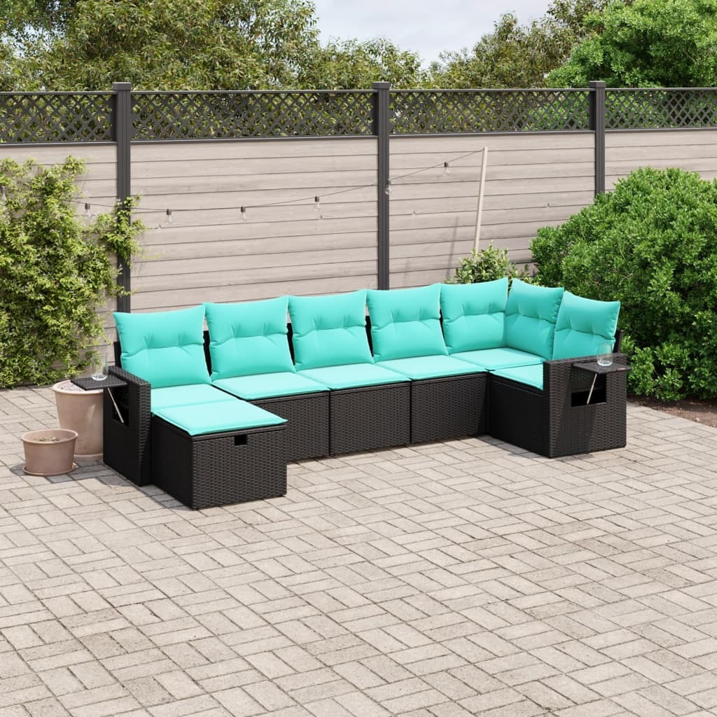 Vidaxl 7 Piece Patio Sofa Set With Cushions Black Poly Rattan