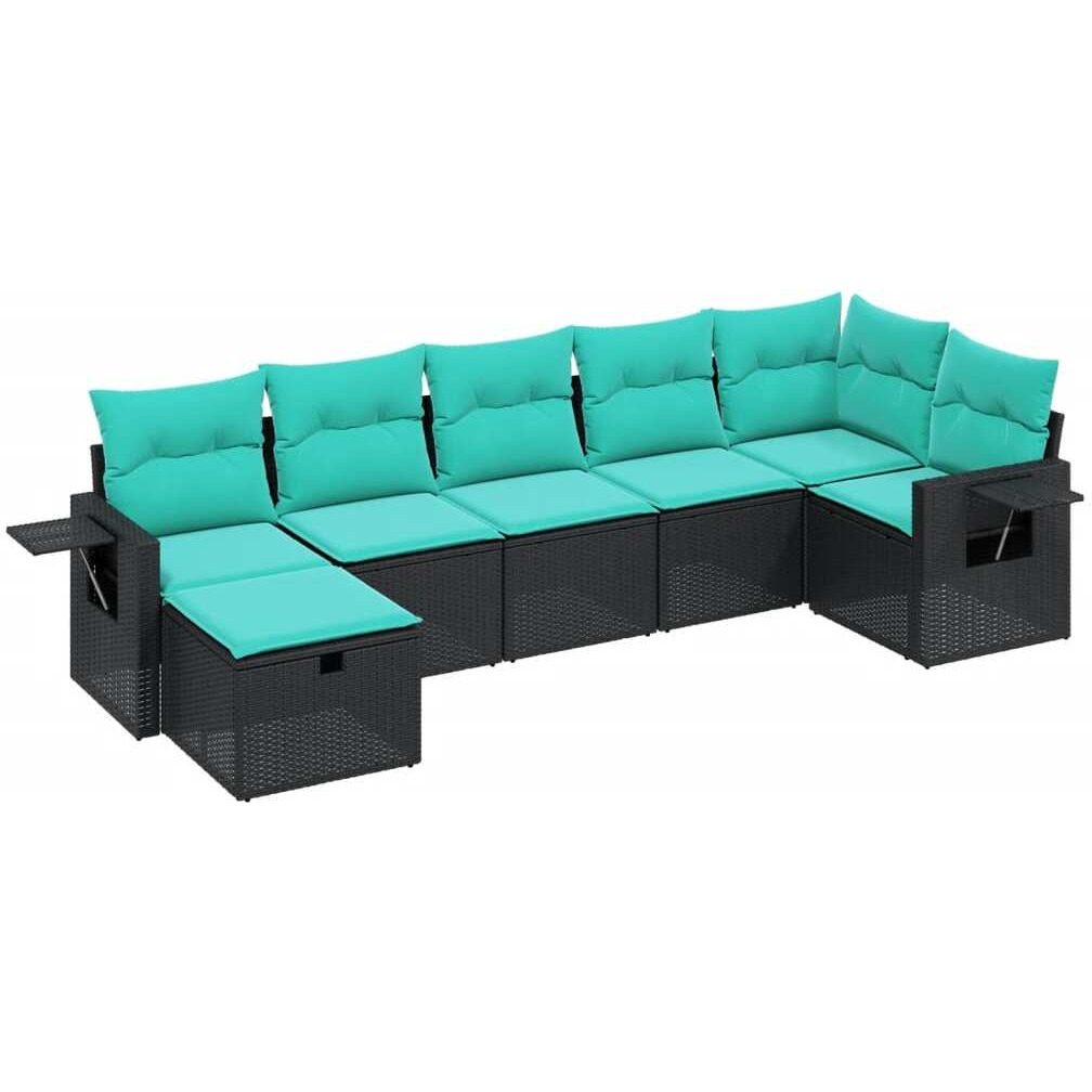 Vidaxl 7 Piece Patio Sofa Set With Cushions Black Poly Rattan