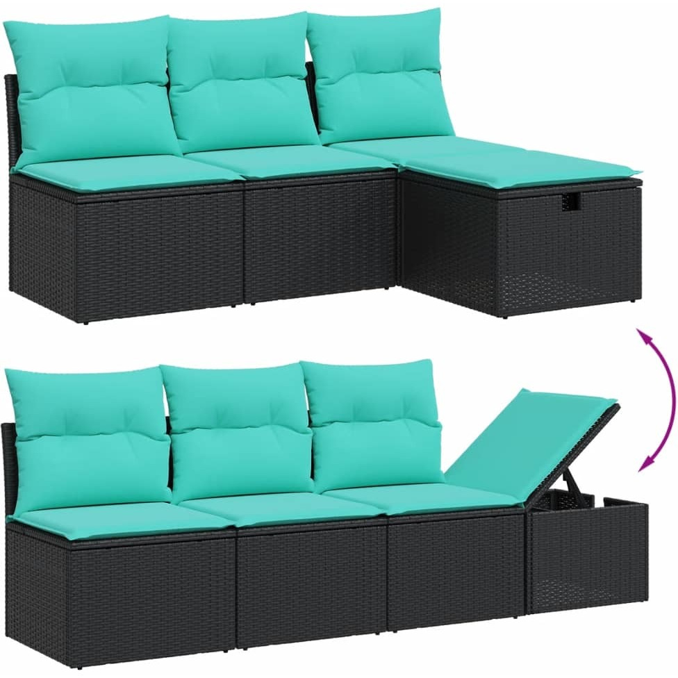 Vidaxl 7 Piece Patio Sofa Set With Cushions Black Poly Rattan