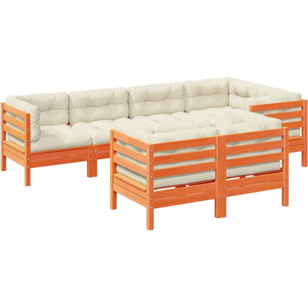 Vidaxl 7 Piece Patio Sofa Set With Cushions Wax Brown Solid Wood Pine