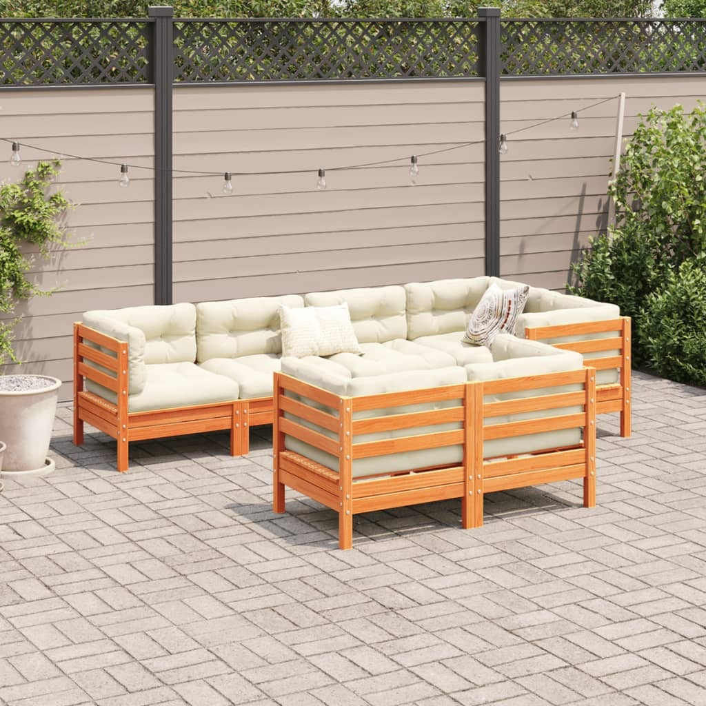 Vidaxl 7 Piece Patio Sofa Set With Cushions Wax Brown Solid Wood Pine