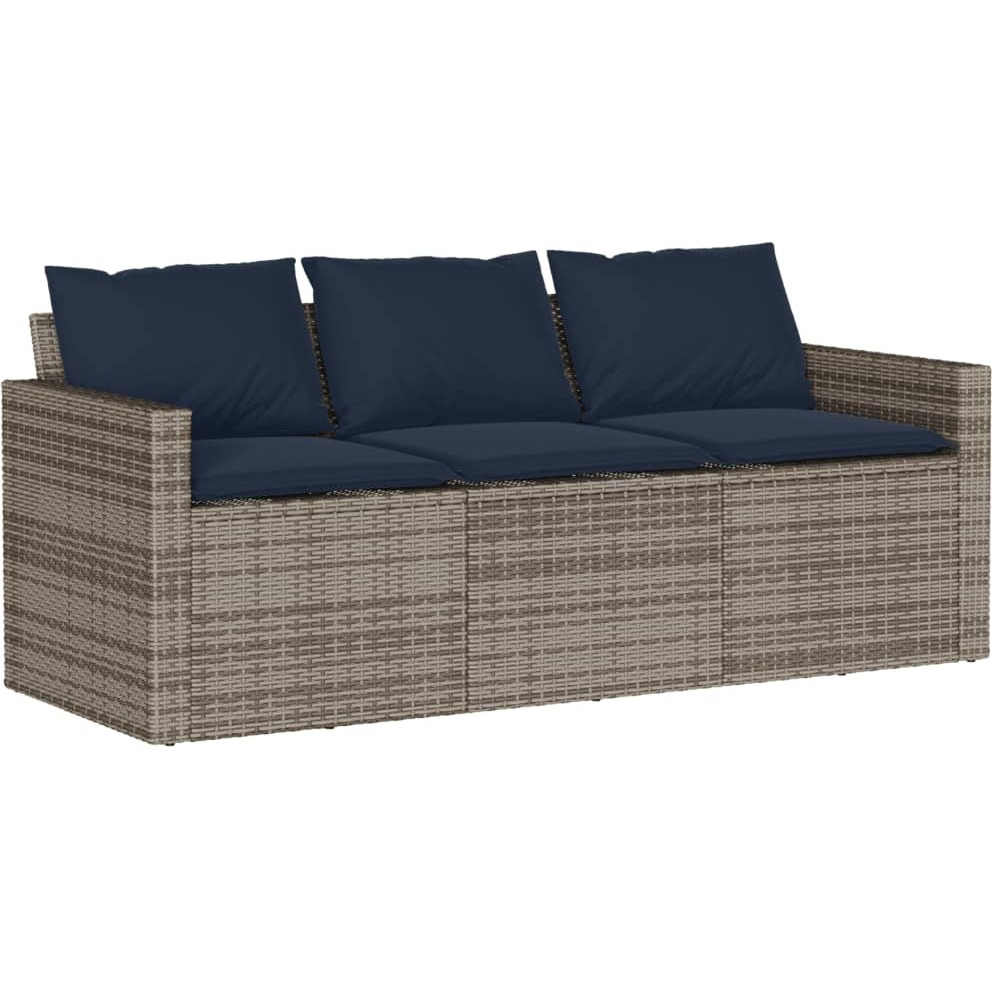 Vidaxl Patio Sofa With Cushions 3-Seater Gray Poly Rattan