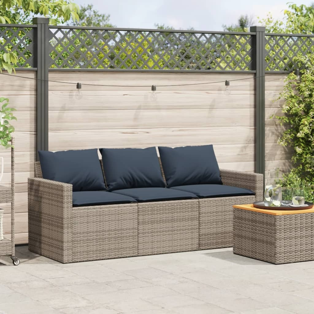 Vidaxl Patio Sofa With Cushions 3-Seater Gray Poly Rattan