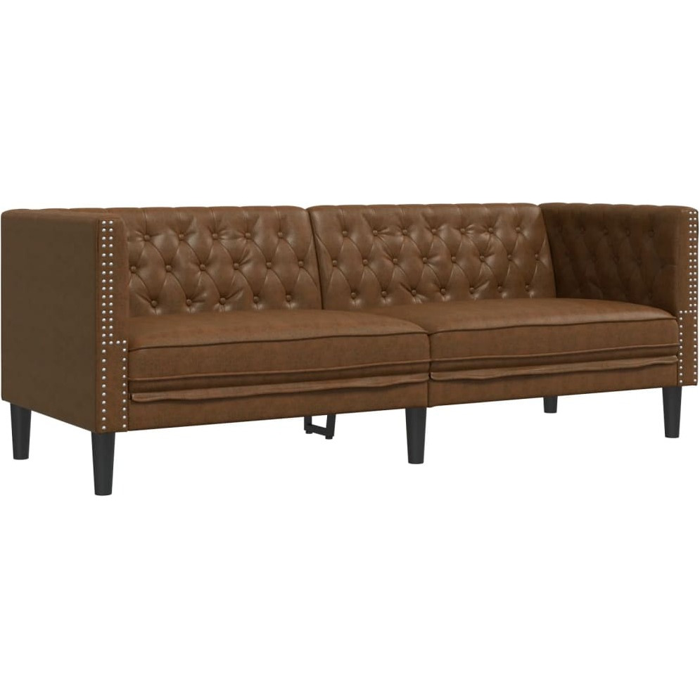 Vidaxl Chesterfield Sofa 3-Seater Brown Faux Suede Leather