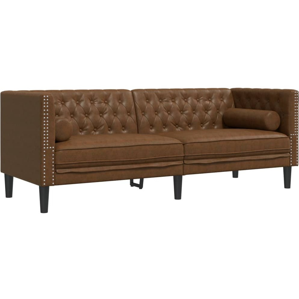 Vidaxl Chesterfield Sofa With Bolsters 3-Seater Brown Faux Suede Leather