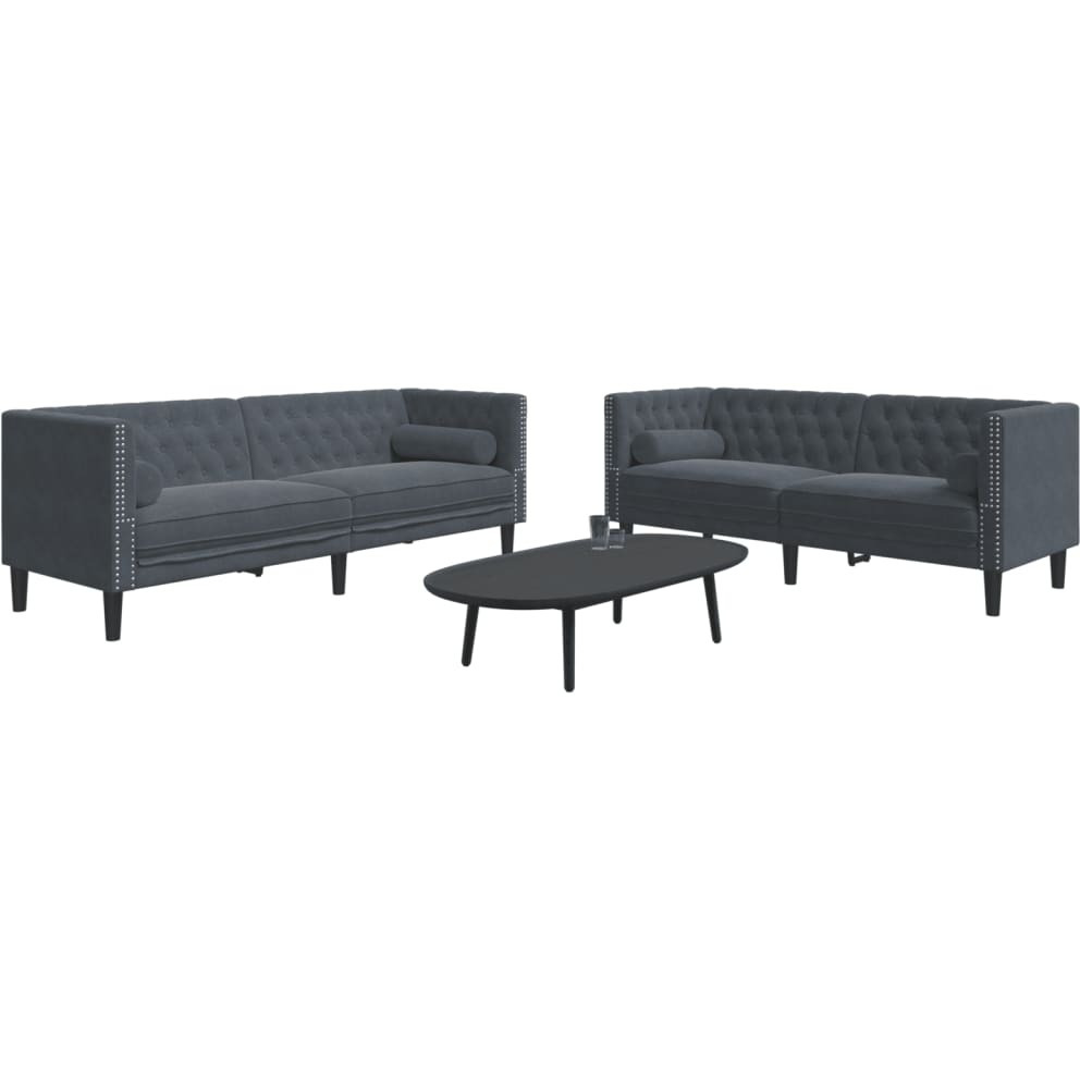 Vidaxl 2 Piece Chesterfield Sofa Set With Bolsters Dark Gray Velvet