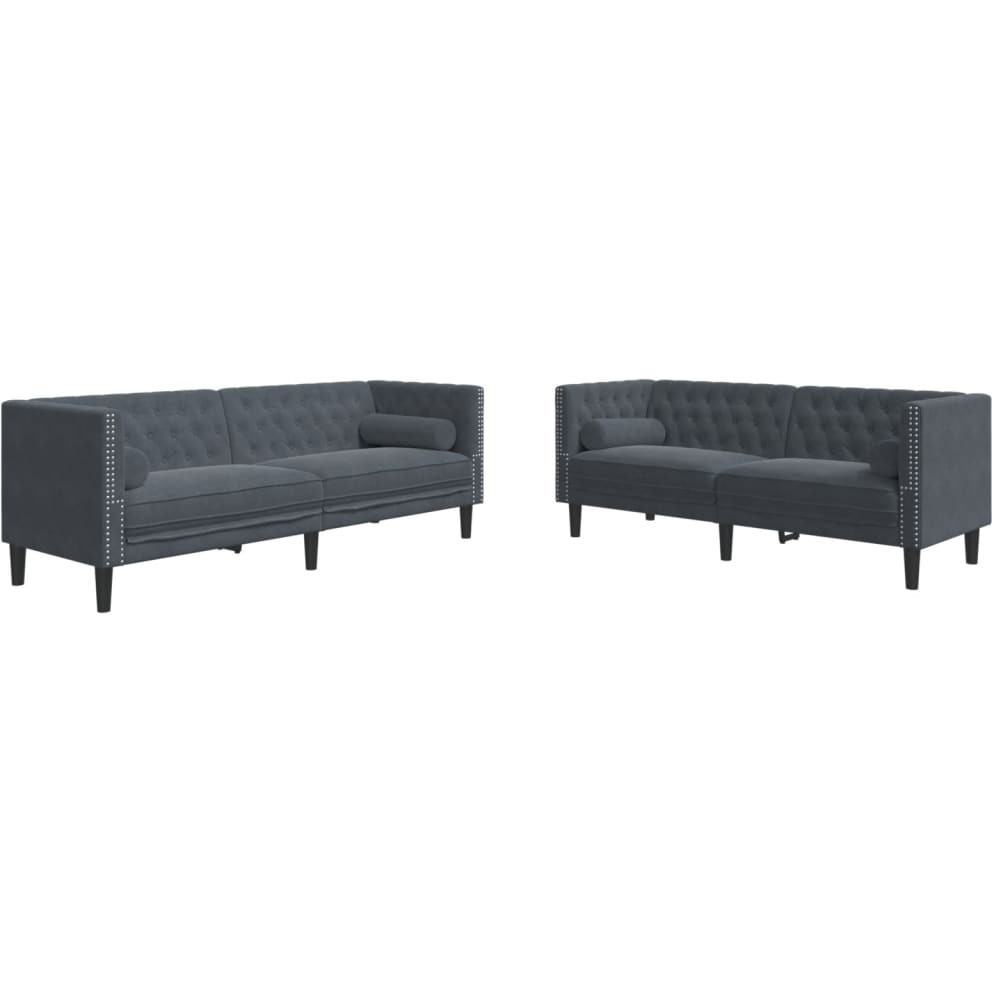 Vidaxl 2 Piece Chesterfield Sofa Set With Bolsters Dark Gray Velvet