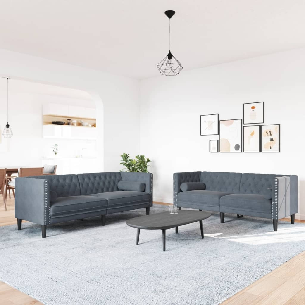 Vidaxl 2 Piece Chesterfield Sofa Set With Bolsters Dark Gray Velvet