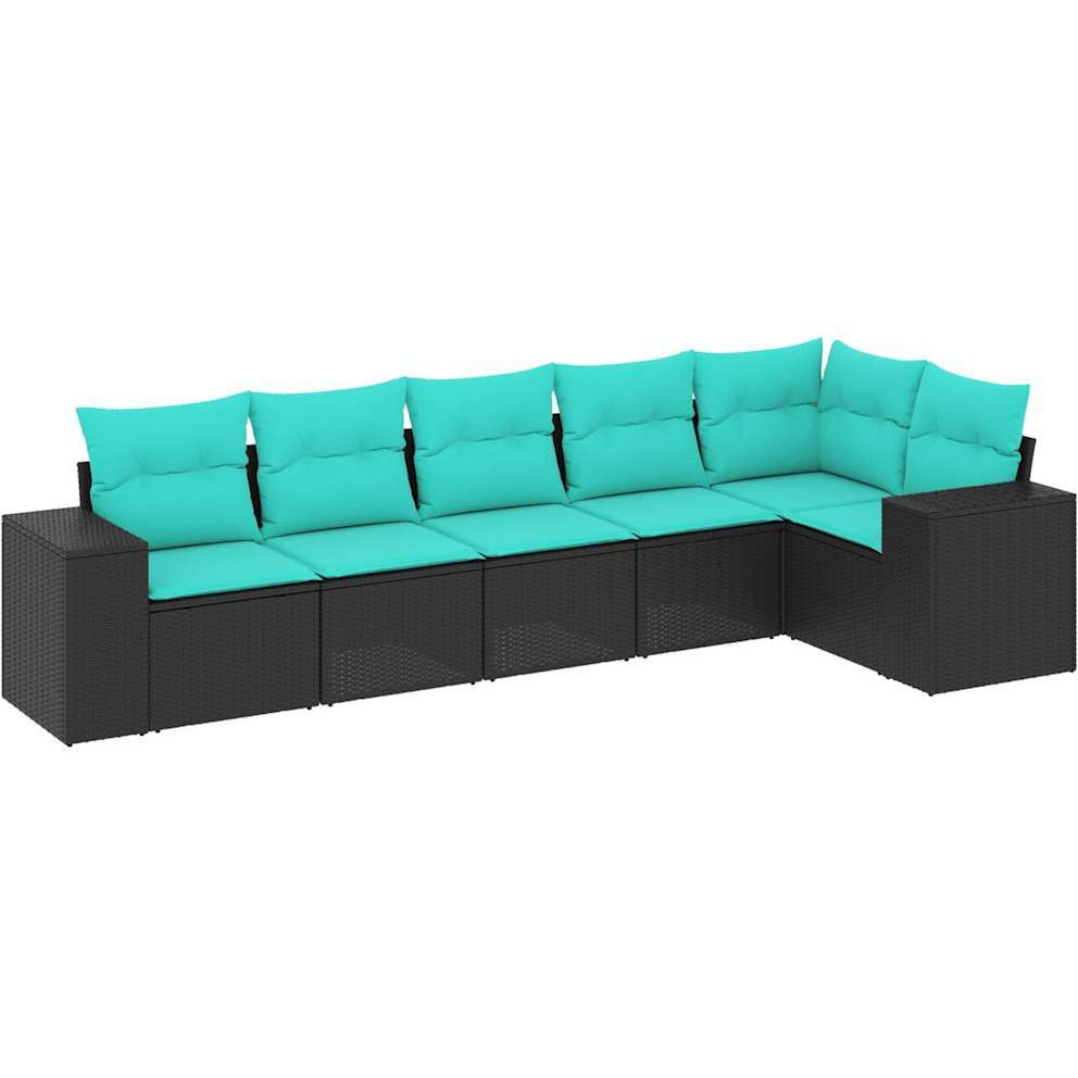 Vidaxl 6 Piece Patio Sofa Set With Cushions Black Poly Rattan