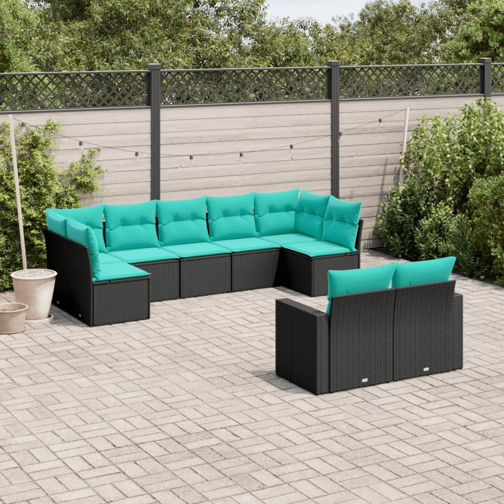 Vidaxl 9 Piece Patio Sofa Set With Cushions Black Poly Rattan