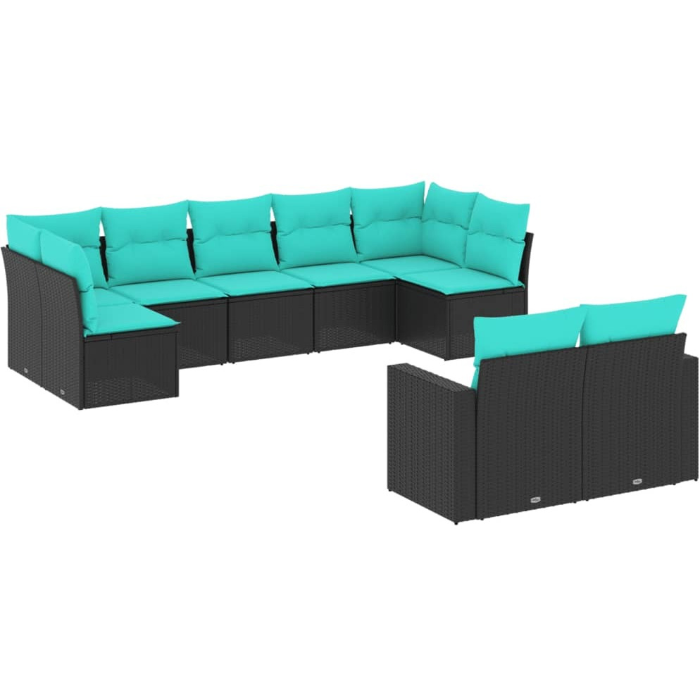 Vidaxl 9 Piece Patio Sofa Set With Cushions Black Poly Rattan