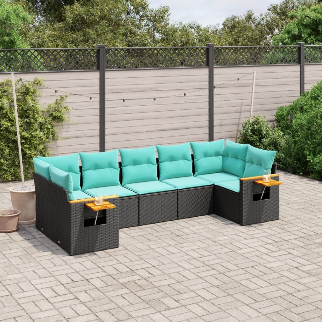 Vidaxl 7 Piece Patio Sofa Set With Cushions Black Poly Rattan