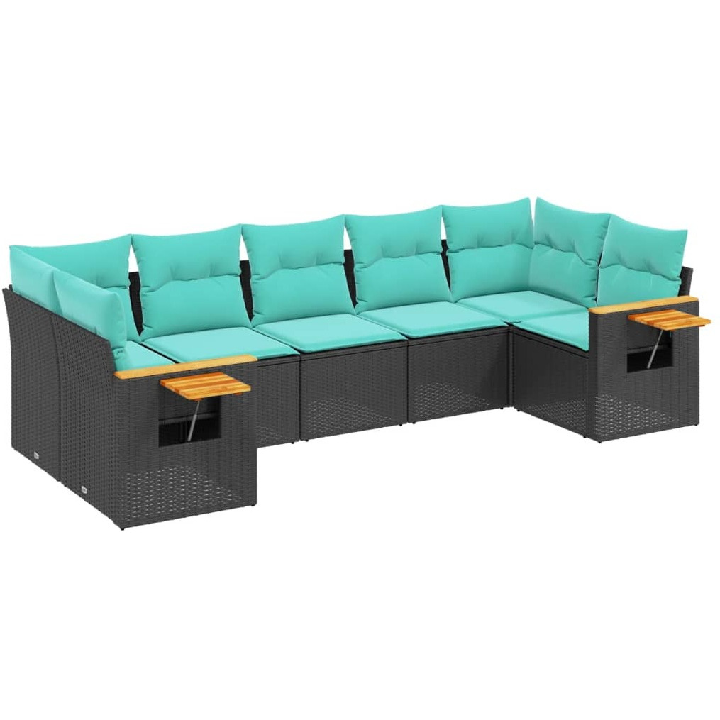 Vidaxl 7 Piece Patio Sofa Set With Cushions Black Poly Rattan