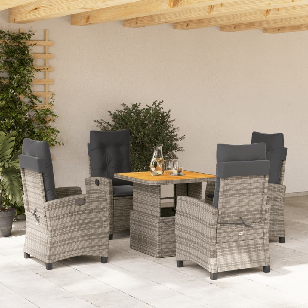 Vidaxl 5 Piece Patio Dining Set With Cushions Gray Poly Rattan