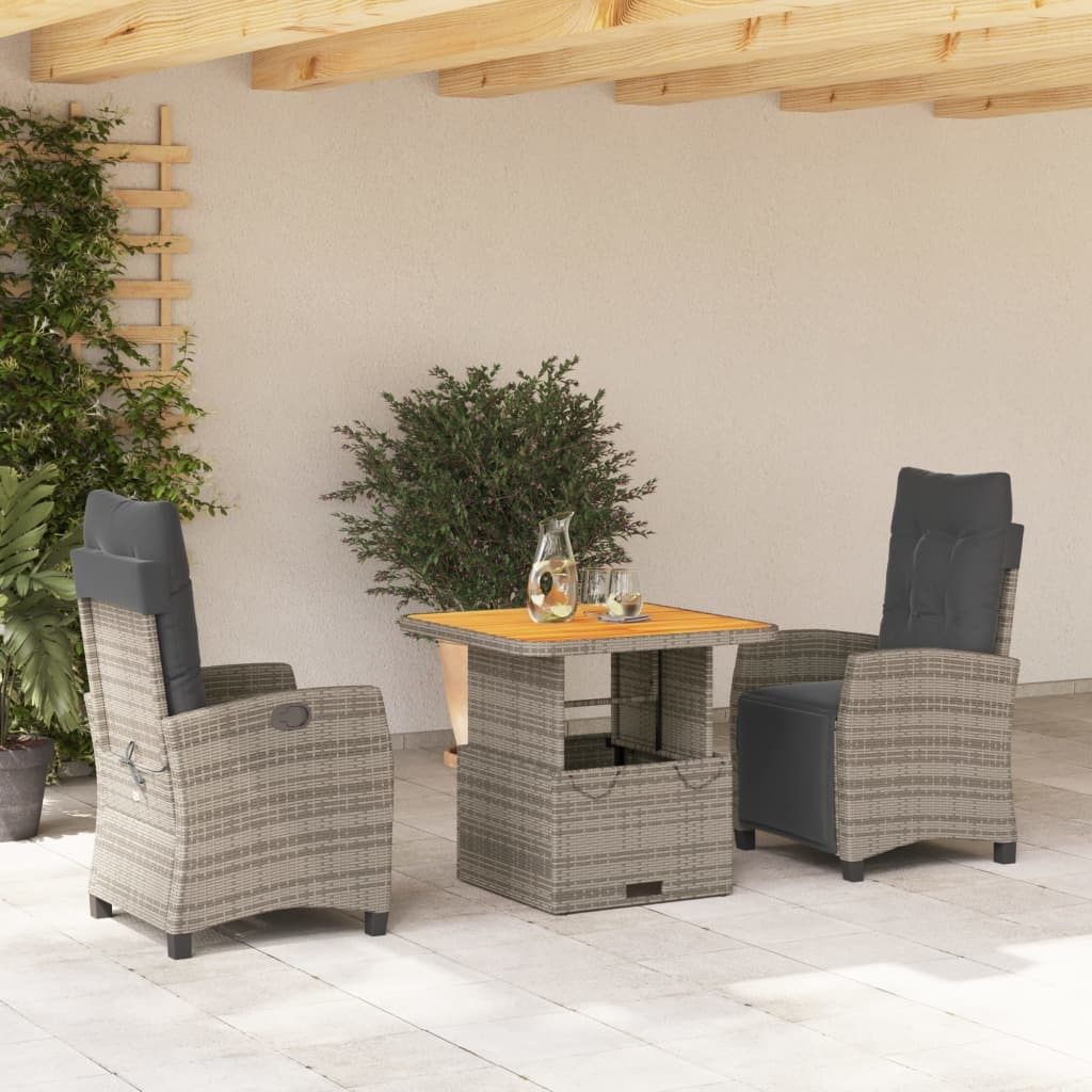 Vidaxl 3 Piece Patio Dining Set With Cushions Gray Poly Rattan